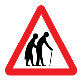 Warning! Elderly people crossing the road